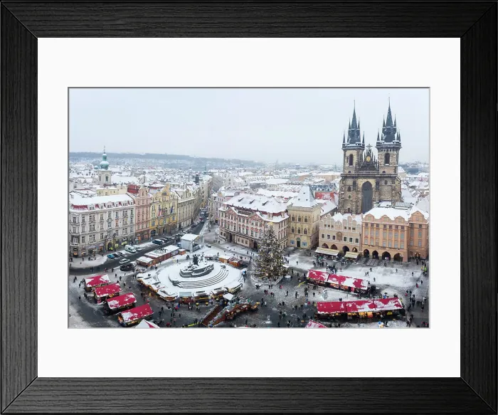 Framed Print : Elevated view of the Church of Our Lady Before Tyn and Christmas markets at Old Town Square in winter, UNESCO World Heritage Site, Old Town, Prague, Czechia, Europe Framed Print : Elevated view of the Church of Our Lady Before Tyn and Christmas markets at Old Town Square in winter, UNESCO World Heritage Site, Old Town, Prague, Czechia, Europe
