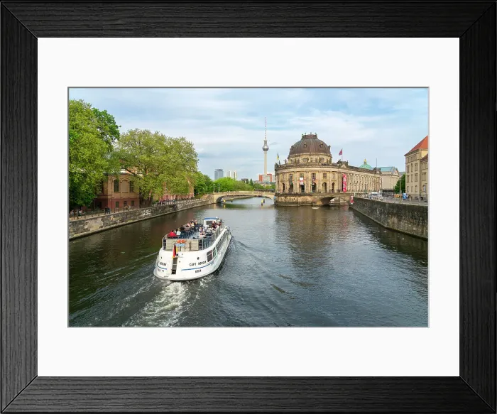 Framed Print : Tourist boat on Spree River heading to Bode Museum and TV Tower, Museum Island, UNESCO World Heritage Site, Berlin, Germany, Europe Framed Print : Tourist boat on Spree River heading to Bode Museum and TV Tower, Museum Island, UNESCO World Heritage Site, Berlin, Germany, Europe