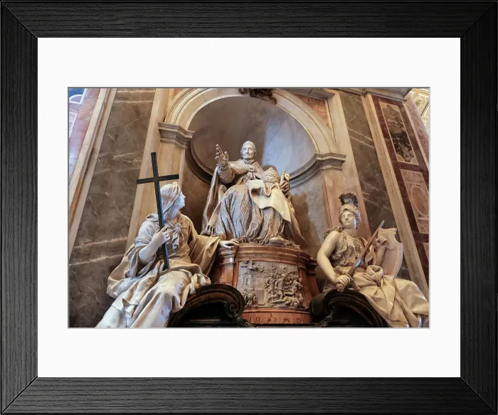 Framed Print : Detail of the funerary monument to Pope Innocent XI, by the French sculptor Pierre-Etienne Monnot, housed within St. Peter's Basilica in Vatican City, the papal enclave in Rome, UNESCO World Heritage Site, Rome, Lazio, Italy, Europe