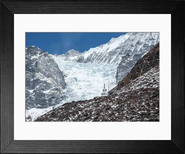 Framed Print : Close up of stupa (chorten) on a mountain slope in front of glaciers, Kyanjin Gompa, Langtang Valley trek, Himalayas, Nepal, Asia Framed Print : Close up of stupa (chorten) on a mountain slope in front of glaciers, Kyanjin Gompa, Langtang Valley trek, Himalayas, Nepal, Asia