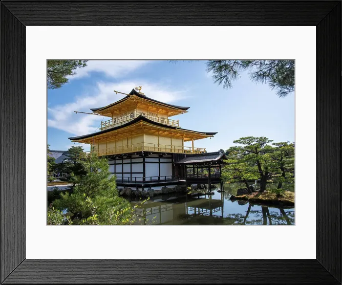Framed Print : Golden Temple (Kinkaku-ji) reflected in the surrounding pond, UNESCO World Heritage Site, Kyoto, Honshu, Japan, Asia