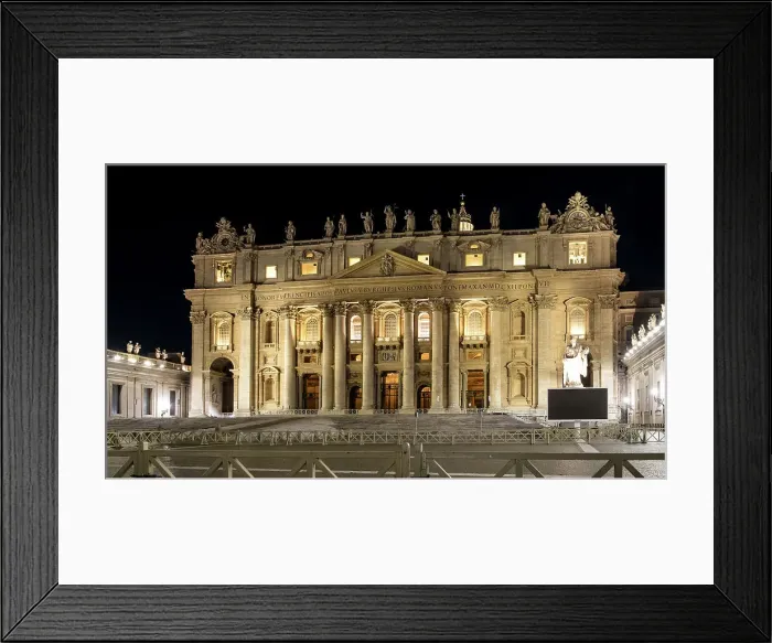 Framed Print : Night view of Saint Peter's Basilica, silhouetted against darkened sky, Vatican City, the papal enclave in Rome, UNESCO World Heritage Site, Rome, Lazio, Italy, Europe Framed Print : Night view of Saint Peter's Basilica, silhouetted against darkened sky, Vatican City, the papal enclave in Rome, UNESCO World Heritage Site, Rome, Lazio, Italy, Europe