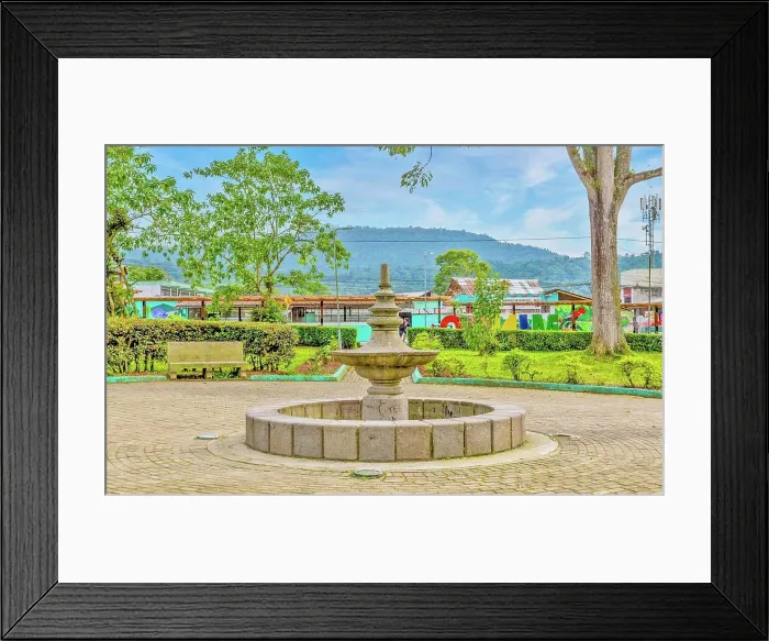 Framed Print : The town square and fountain in Mindo, a visitor centre for the Cloud Forest, Ecuador, South America Framed Print : The town square and fountain in Mindo, a visitor centre for the Cloud Forest, Ecuador, South America