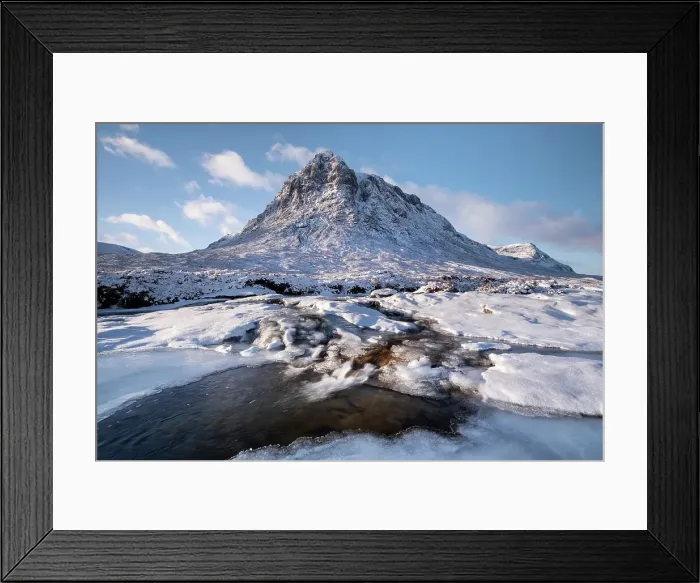 Framed Print : River Coupall below Stob Dearg (Buachaille Etive Mor) in winter, Rannoch Moor, Argyll and Bute, Scottish Highlands, Scotland, United Kingdom, Europe