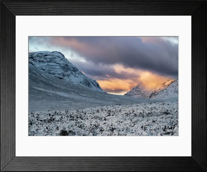 Framed Print : Sunset over Glen Etive in winter, Rannoch Moor, Scottish Highlands, Scotland, United Kingdom, Europe Framed Print : Sunset over Glen Etive in winter, Rannoch Moor, Scottish Highlands, Scotland, United Kingdom, Europe