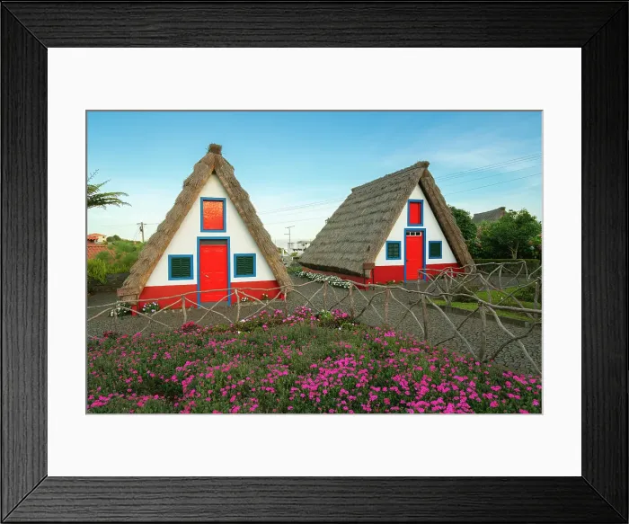 Framed Print : Traditional thatched houses with flowers at dawn, Santana, Madeira, Portugal, Atlantic, Europe Framed Print : Traditional thatched houses with flowers at dawn, Santana, Madeira, Portugal, Atlantic, Europe