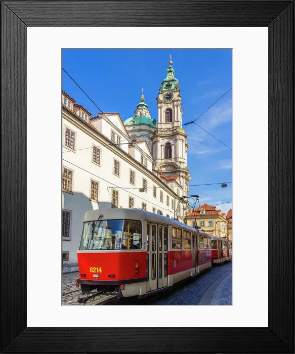 Framed Print : Tram and St. Nicholas Church in Lesser Quarter, Prague, Czechia, Europe