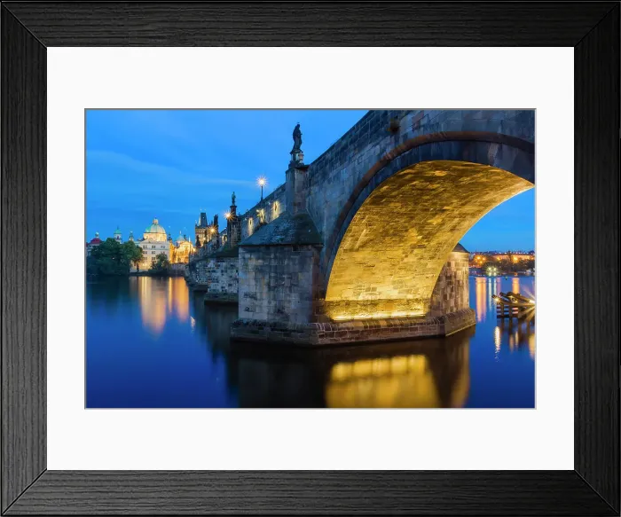 Framed Print : Illuminated arch of Charles Bridge at twilight, UNESCO World Heritage Site, Prague, Czechia, Europe