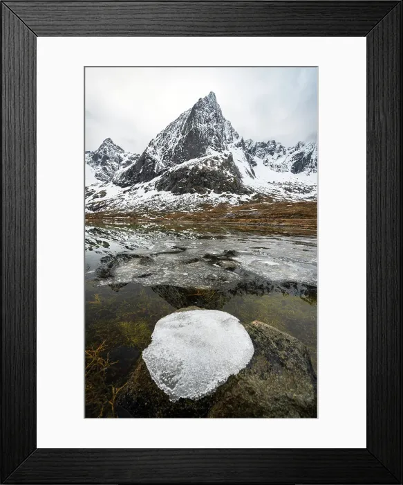 Framed Print : Ice formation on top of a rock in the Arctic landscape, Flakstadoya, Nordland, Lofoten Islands, Norway, Scandinavia, Europe Framed Print : Ice formation on top of a rock in the Arctic landscape, Flakstadoya, Nordland, Lofoten Islands, Norway, Scandinavia, Europe