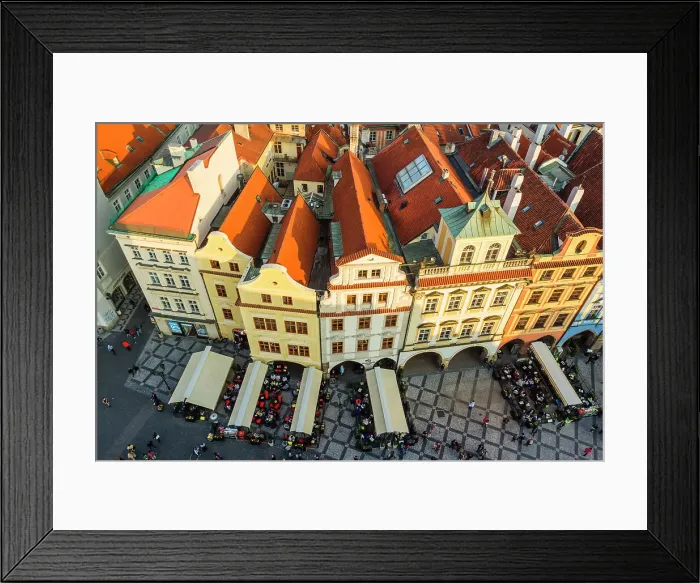 Framed Print : Elevated view of houses by Old Town City Hall at Old Town Square, UNESCO World Heritage Site, Prague, Czech Republic (Czechia), Europe Framed Print : Elevated view of houses by Old Town City Hall at Old Town Square, UNESCO World Heritage Site, Prague, Czech Republic (Czechia), Europe