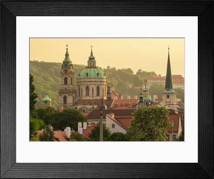 Framed Print : Tower and dome of St. Nicholas Church and St. Thomas Church in Lesser Town at sunset, Prague, Czech Republic (Czechia), Europe Framed Print : Tower and dome of St. Nicholas Church and St. Thomas Church in Lesser Town at sunset, Prague, Czech Republic (Czechia), Europe