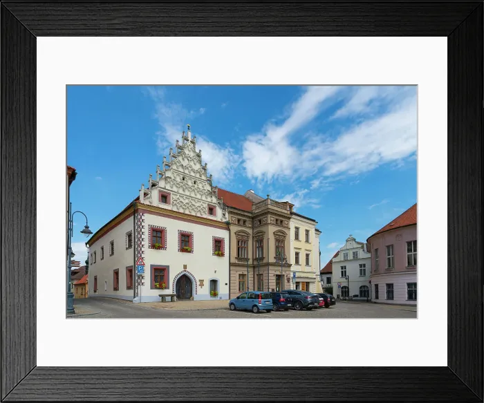 Framed Print : House with decorated gable at Zizkovo namesti, Tabor, Czech Republic (Czechia), Europe Framed Print : House with decorated gable at Zizkovo namesti, Tabor, Czech Republic (Czechia), Europe