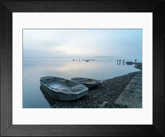 Framed Print : Rowing boats on shore with fishermen in background preparing for fish harvest on foggy morning, Rozmberk Pond, UNESCO Biosphere, Trebon, Jindrichuv Hradec District, South Bohemian Region, Czech Republic (Czechia), Europe Framed Print : Rowing boats on shore with fishermen in background preparing for fish harvest on foggy morning, Rozmberk Pond, UNESCO Biosphere, Trebon, Jindrichuv Hradec District, South Bohemian Region, Czech Republic (Czechia), Europe