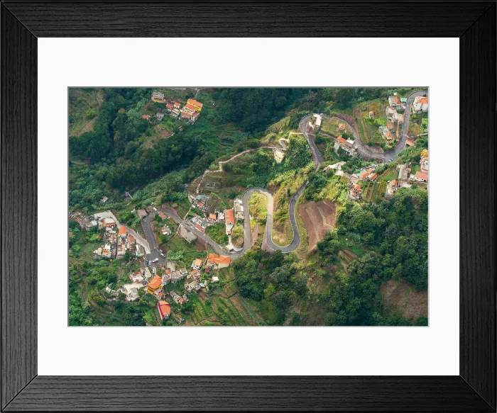 Framed Print : Aerial view of winding road, Curral das Freiras (Pen of the Nuns), Camara de Lobos, Madeira, Portugal, Atlantic, Europe Framed Print : Aerial view of winding road, Curral das Freiras (Pen of the Nuns), Camara de Lobos, Madeira, Portugal, Atlantic, Europe