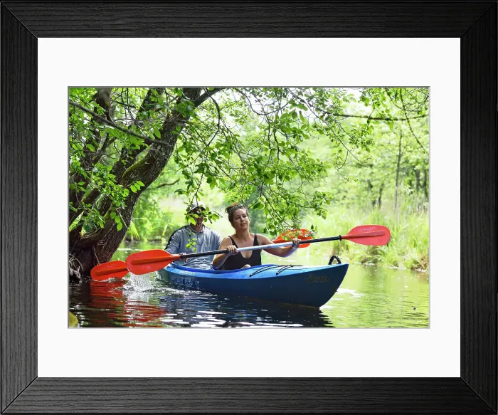 Framed Print : Canoe trip on a branch of the river connecting the lakes Almajas and Asekas around Ginuciai, Aukstaitija National Park, Lithuania, Europe