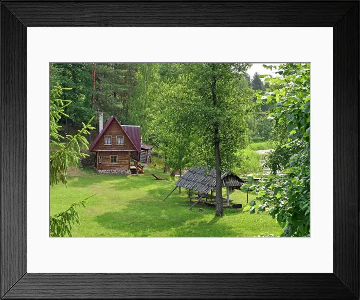Framed Print : Typical wooden house on the edge of Ukojas lake, near Ginuciai, Aukstaitija National Park, Lithuania, Europe Framed Print : Typical wooden house on the edge of Ukojas lake, near Ginuciai, Aukstaitija National Park, Lithuania, Europe