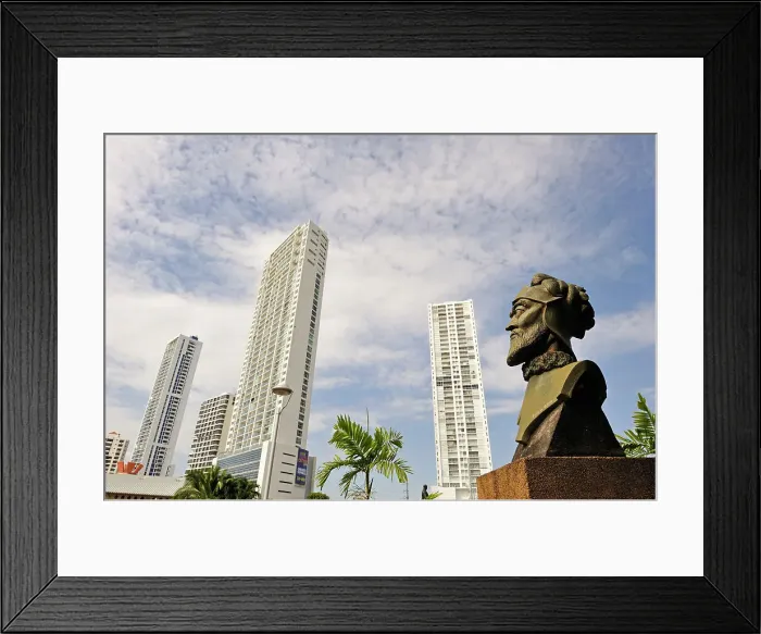 Framed Print : Bust of Pedro Arias de Avila, 1440-1531, founder of the city of Panama in 1519, at the visitors center of Panama Viejo, Panama City, Republic of Panama, Central America