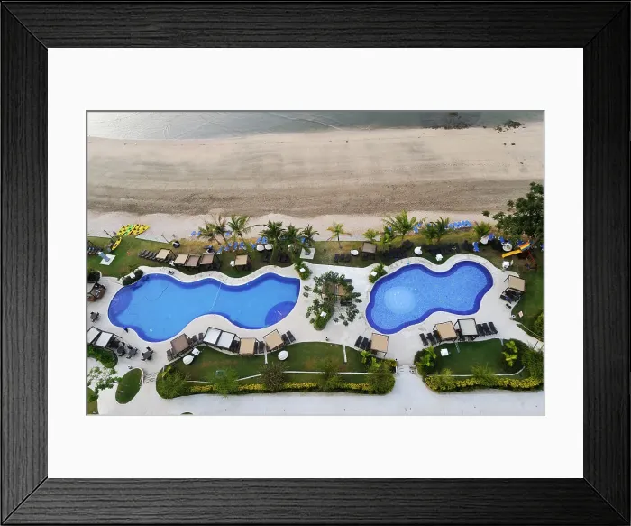 Framed Print : Aerial of swimming pool by the beach of the Westin Playa Bonita hotel, Panama City, Republic of Panama, Central America Framed Print : Aerial of swimming pool by the beach of the Westin Playa Bonita hotel, Panama City, Republic of Panama, Central America