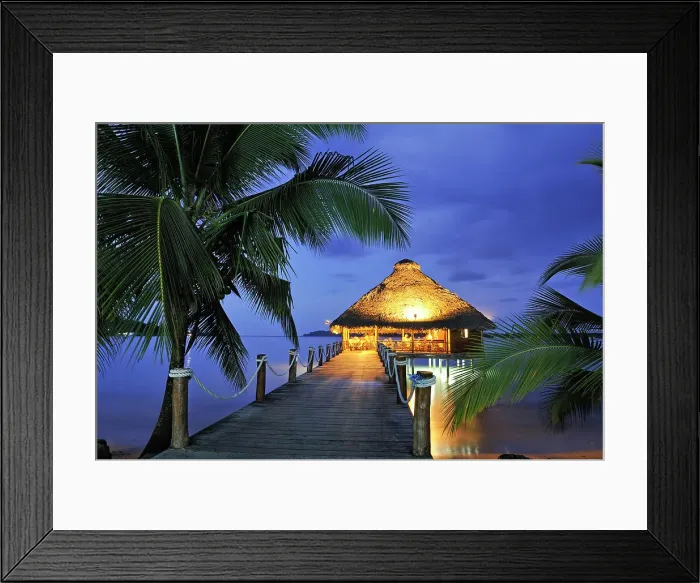 Framed Print : Bar and restaurant on stilts at dusk, Playa Tortuga hotel, Colon Island, Bocas del Toro Archipelago, Republic of Panama, Central America Framed Print : Bar and restaurant on stilts at dusk, Playa Tortuga hotel, Colon Island, Bocas del Toro Archipelago, Republic of Panama, Central America