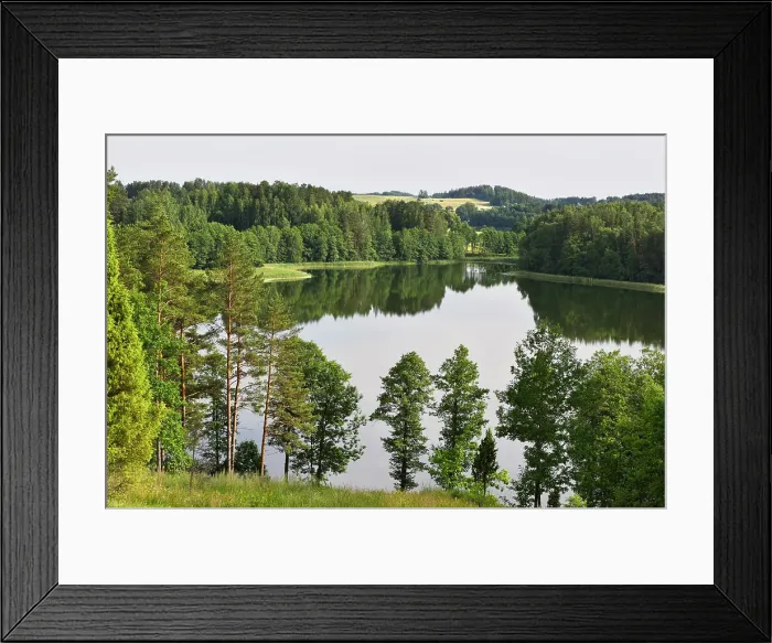Framed Print : View over Alksnas lake from the top of Ladakalnis hill, one of the famous sights of Aukstaitija National Park, Lithuania, Europe