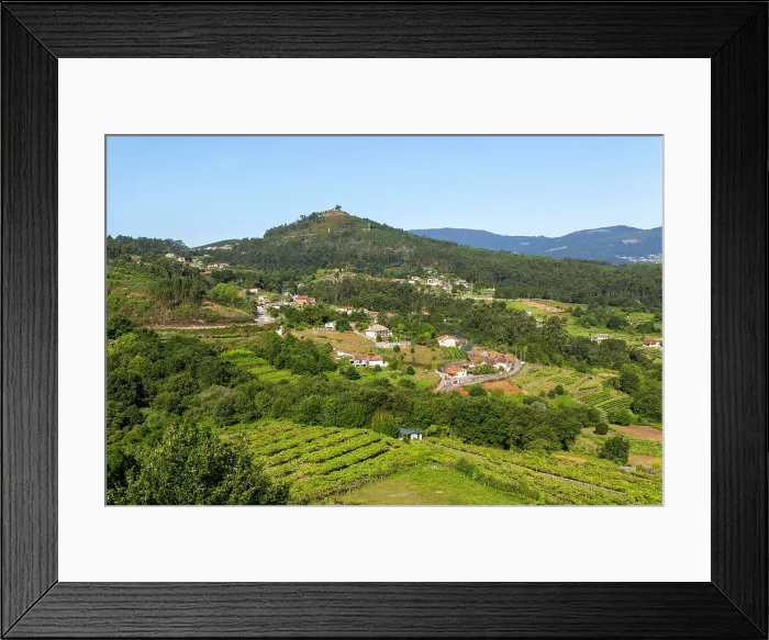 Framed Print : View over countryside to Ermida da Peneda from Castelo de Soutomaior castle, Pontevedra, Galicia, Spain, Europe Framed Print : View over countryside to Ermida da Peneda from Castelo de Soutomaior castle, Pontevedra, Galicia, Spain, Europe