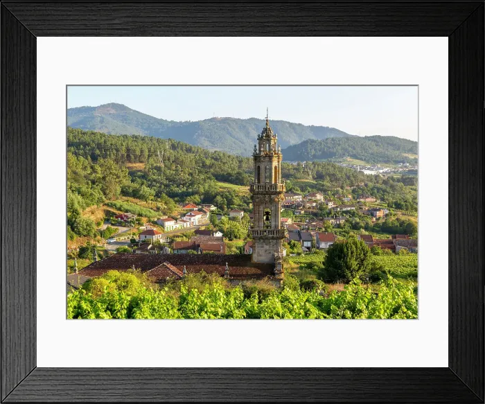 Framed Print : Tower of church of Igrexa de Santo Andre and surrounding countryside, Campo Redondo, Ribadavia, Ourense province, Galicia, Spain, Europe Framed Print : Tower of church of Igrexa de Santo Andre and surrounding countryside, Campo Redondo, Ribadavia, Ourense province, Galicia, Spain, Europe