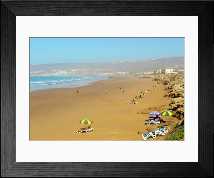 Framed Print : Sandy beach view towards Taghazout, Morocco, North Africa, Africa Framed Print : Sandy beach view towards Taghazout, Morocco, North Africa, Africa
