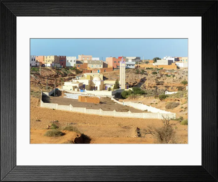 Framed Print : Mosque and houses in village of Sidi Boufdail, Mirleft, Morocco, North Africa, Africa Framed Print : Mosque and houses in village of Sidi Boufdail, Mirleft, Morocco, North Africa, Africa