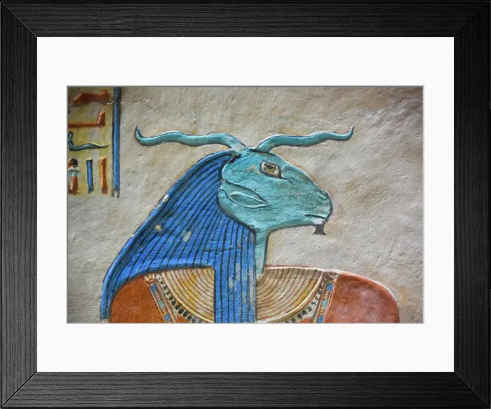 Framed Print : Image of God Khnum, Bas Relief, Tomb of Prince Amenherkhepshef (Amenkopshef), QV55, Valley of the Queens, Ancient Thebes, UNESCO World Heritage Site, Luxor, Egypt, North Africa, Africa