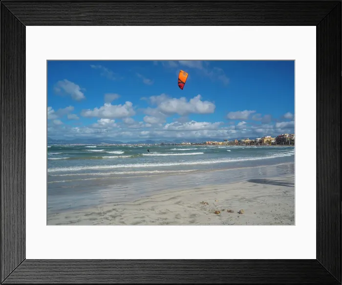 Framed Print : View of windsailing at Playa de Palma and Palma and hills in background from S'Arenal, S'Arenal, Palma, Majorca, Balearic Islands, Spain, Mediterranean, Europe Framed Print : View of windsailing at Playa de Palma and Palma and hills in background from S'Arenal, S'Arenal, Palma, Majorca, Balearic Islands, Spain, Mediterranean, Europe