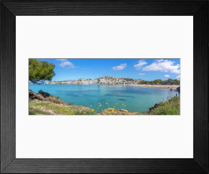 Framed Print : View of rocky shoreline by turquoise sea and Santa Ponsa, Majorca, Balearic Islands, Spain, Mediterranean, Europe Framed Print : View of rocky shoreline by turquoise sea and Santa Ponsa, Majorca, Balearic Islands, Spain, Mediterranean, Europe