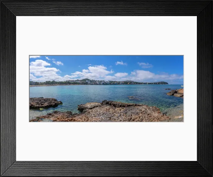 Framed Print : View of rocky shoreline by turquoise sea and Santa Ponsa, Majorca, Balearic Islands, Spain, Mediterranean, Europe Framed Print : View of rocky shoreline by turquoise sea and Santa Ponsa, Majorca, Balearic Islands, Spain, Mediterranean, Europe
