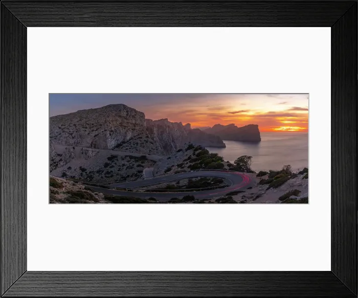 Framed Print : View of sunset and road leading to Cap Formentor, Majorca, Balearic Islands, Spain, Mediterranean, Europe