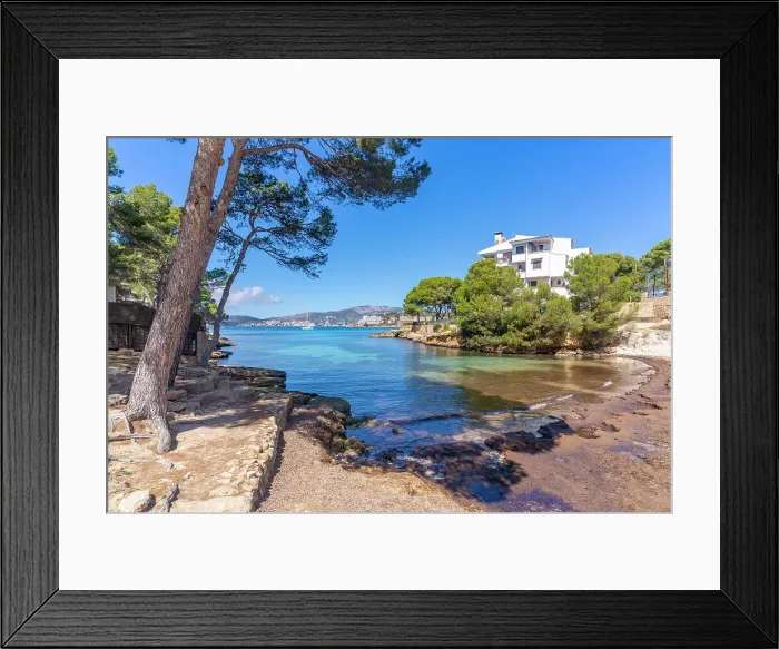 Framed Print : View of Es Calo d'en Pellicer beach in Santa Ponsa, Majorca, Balearic Islands, Spain, Mediterranean, Europe Framed Print : View of Es Calo d'en Pellicer beach in Santa Ponsa, Majorca, Balearic Islands, Spain, Mediterranean, Europe