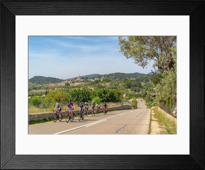 Framed Print : View of cyclists and hilltop town of Selva, Majorca, Balearic Islands, Spain, Mediterranean, Europe Framed Print : View of cyclists and hilltop town of Selva, Majorca, Balearic Islands, Spain, Mediterranean, Europe