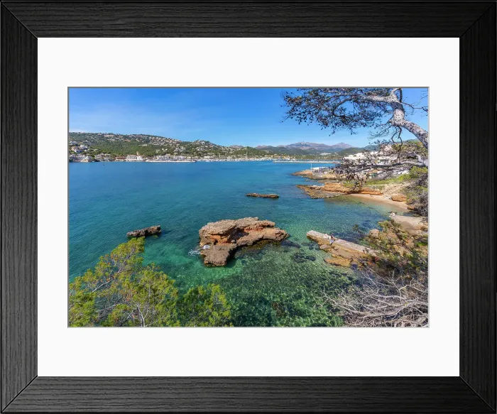 Framed Print : View of rocky shoreline and the sea at Port d'Andratx, Majorca, Balearic Islands, Spain, Mediterranean, Europe Framed Print : View of rocky shoreline and the sea at Port d'Andratx, Majorca, Balearic Islands, Spain, Mediterranean, Europe