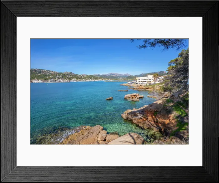 Framed Print : View of rocky shoreline and the sea at Port d'Andratx, Majorca, Balearic Islands, Spain, Mediterranean, Europe Framed Print : View of rocky shoreline and the sea at Port d'Andratx, Majorca, Balearic Islands, Spain, Mediterranean, Europe