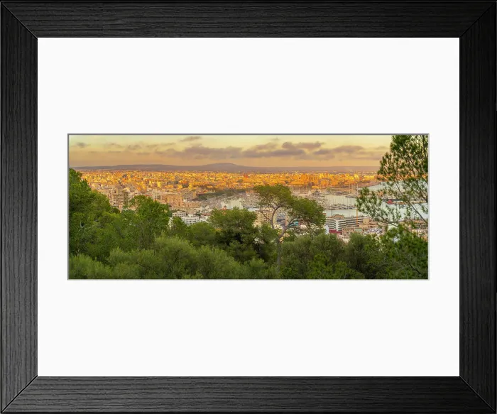 Framed Print : View of city skyline of Palma and cathedral from Castell de Bellver at sunset, Majorca, Balearic Islands, Spain, Mediterranean, Europe Framed Print : View of city skyline of Palma and cathedral from Castell de Bellver at sunset, Majorca, Balearic Islands, Spain, Mediterranean, Europe