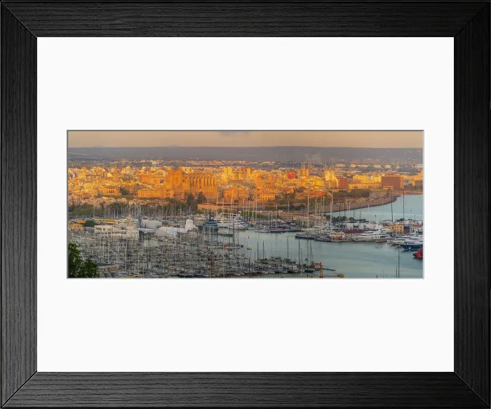 Framed Print : View of city skyline of Palma and cathedral from Castell de Bellver at sunset, Majorca, Balearic Islands, Spain, Mediterranean, Europe Framed Print : View of city skyline of Palma and cathedral from Castell de Bellver at sunset, Majorca, Balearic Islands, Spain, Mediterranean, Europe