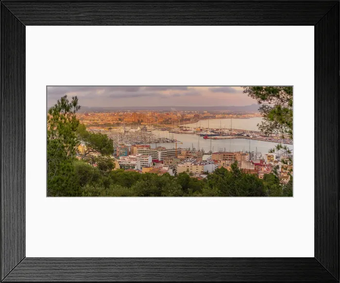 Framed Print : View of city skyline of Palma and cathedral from Castell de Bellver at sunset, Majorca, Balearic Islands, Spain, Mediterranean, Europe Framed Print : View of city skyline of Palma and cathedral from Castell de Bellver at sunset, Majorca, Balearic Islands, Spain, Mediterranean, Europe