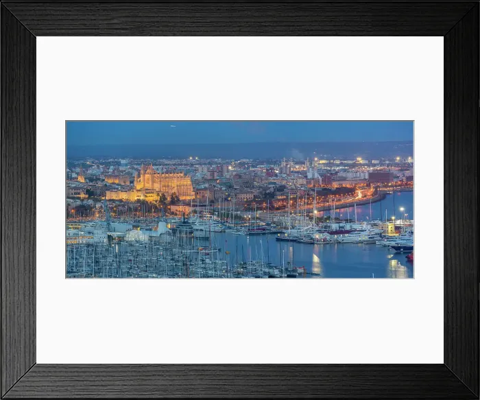 Framed Print : View of city skyline of Palma and cathedral from Castell de Bellver at dusk, Majorca, Balearic Islands, Spain, Mediterranean, Europe Framed Print : View of city skyline of Palma and cathedral from Castell de Bellver at dusk, Majorca, Balearic Islands, Spain, Mediterranean, Europe