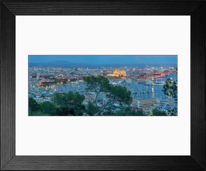 Framed Print : View of city skyline of Palma and cathedral from Castell de Bellver at dusk, Majorca, Balearic Islands, Spain, Mediterranean, Europe Framed Print : View of city skyline of Palma and cathedral from Castell de Bellver at dusk, Majorca, Balearic Islands, Spain, Mediterranean, Europe