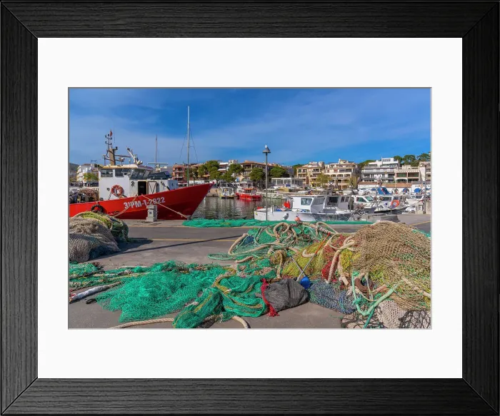 Framed Print : View of fishing nets and boats in the harbour at Cala Rajada, Majorca, Balearic Islands, Spain, Mediterranean, Europe Framed Print : View of fishing nets and boats in the harbour at Cala Rajada, Majorca, Balearic Islands, Spain, Mediterranean, Europe