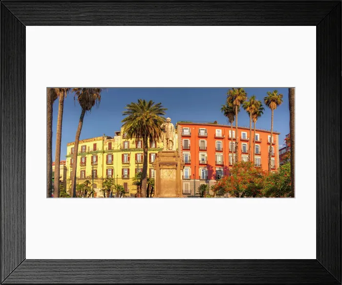 Framed Print : View of Nicola Amore statue and colourful architecture in Piazza della Vittoria, Naples, Campania, Italy, Europe