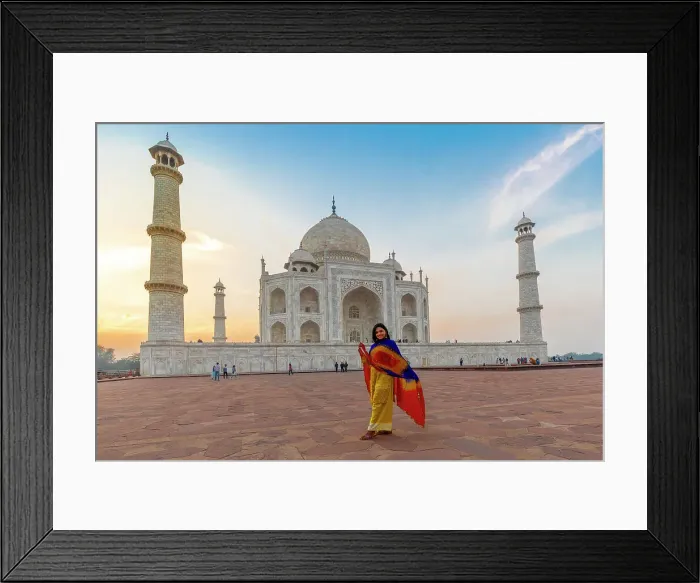Framed Print : Young Indian woman in front of the Taj Mahal, UNESCO World Heritage Site, Agra, Uttar Pradesh, India, South Asia, Asia Framed Print : Young Indian woman in front of the Taj Mahal, UNESCO World Heritage Site, Agra, Uttar Pradesh, India, South Asia, Asia
