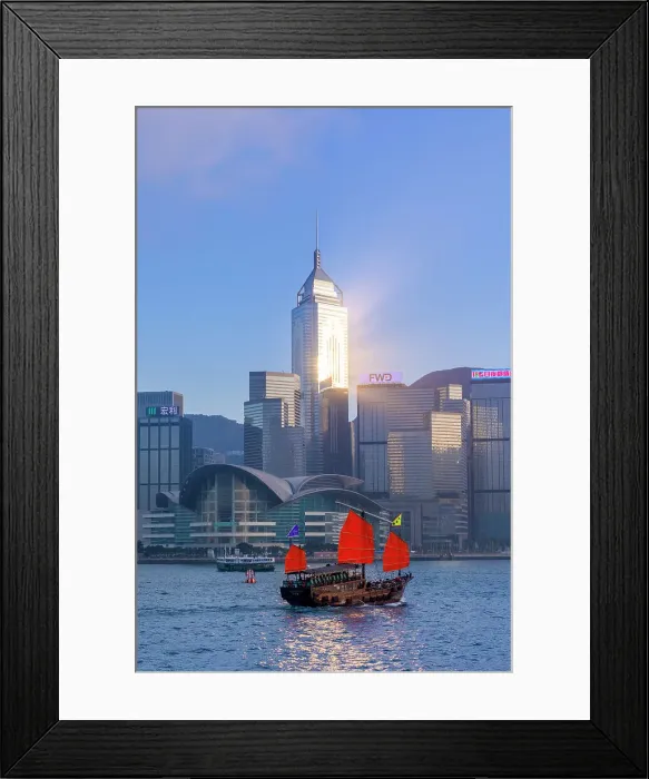 Framed Print : A Red Sail Junk in Hong Kong Harbour, Hong Kong, Special Administrative Region of the People's Republic of China, China, Asia