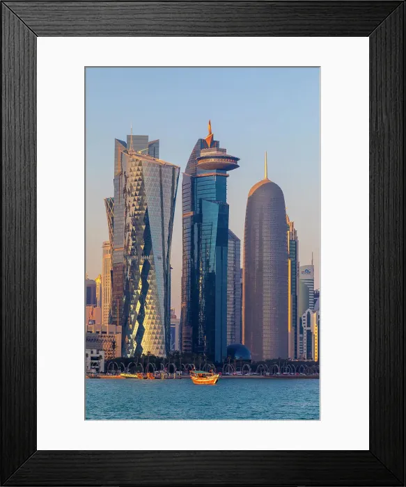 Framed Print : A Traditional Dhow against the West Bay Skyline, Doha, Qatar, Middle East Framed Print : A Traditional Dhow against the West Bay Skyline, Doha, Qatar, Middle East