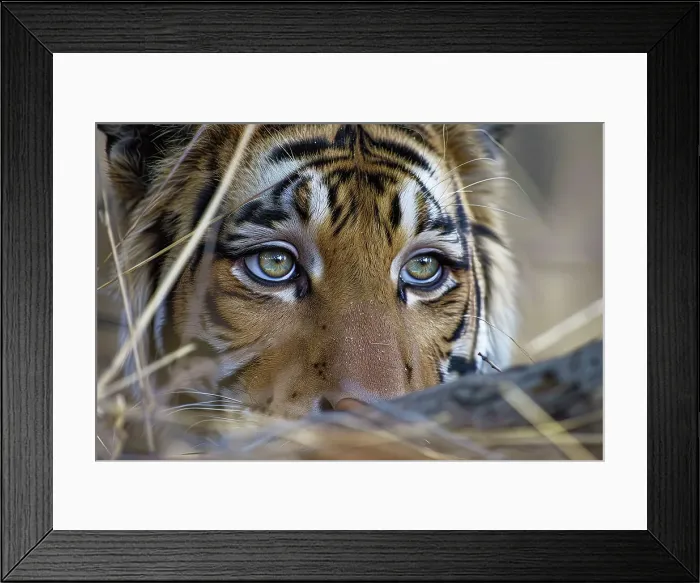 Framed Print : AI generated image of an Imaginary tiger with human face and eyes