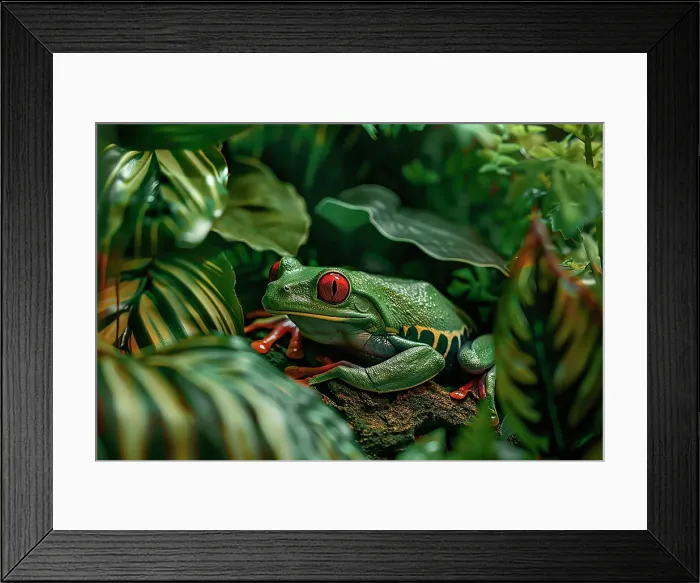 Framed Print : AI generated image of a Stylized green tree frog with red eyes, America Framed Print : AI generated image of a Stylized green tree frog with red eyes, America