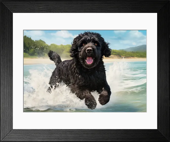 Framed Print : AI generated image of an Adult Portuguese waterdog in the water Framed Print : AI generated image of an Adult Portuguese waterdog in the water